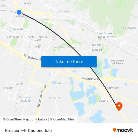 Brescia to Castenedolo map
