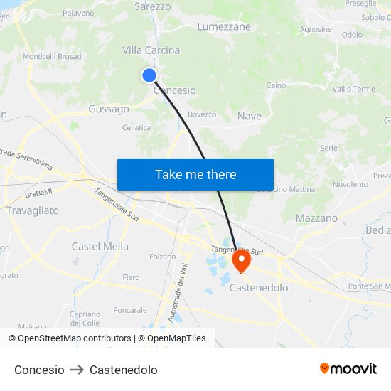 Concesio to Castenedolo map