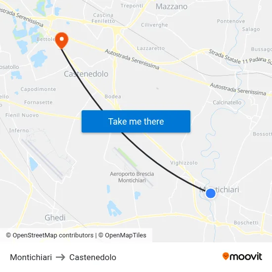 Montichiari to Castenedolo map