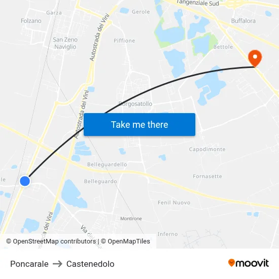 Poncarale to Castenedolo map