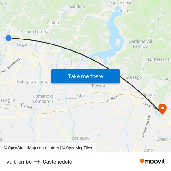 Valbrembo to Castenedolo map