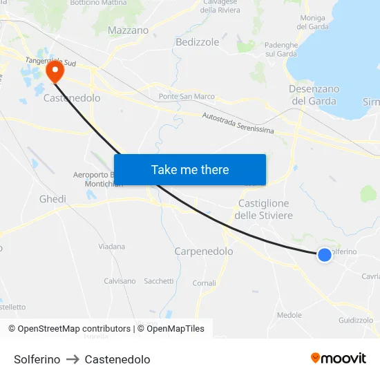 Solferino to Castenedolo map