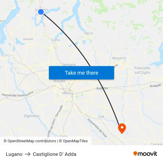 Lugano to Castiglione D' Adda map