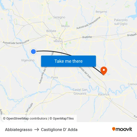 Abbiategrasso to Castiglione D' Adda map