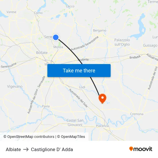 Albiate to Castiglione D' Adda map