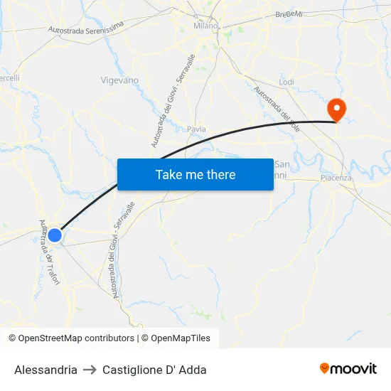 Alessandria to Castiglione D' Adda map