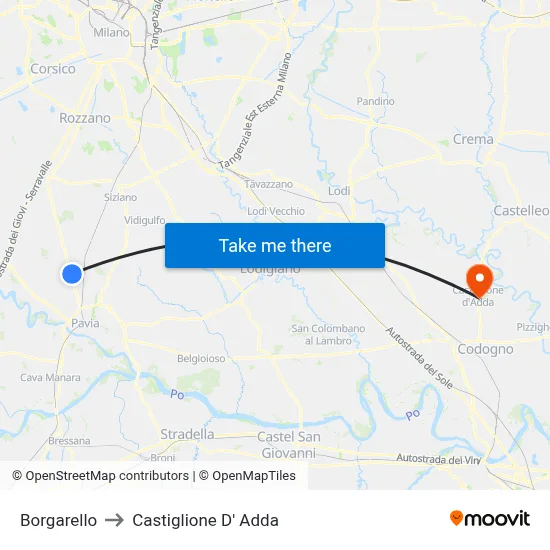 Borgarello to Castiglione D' Adda map