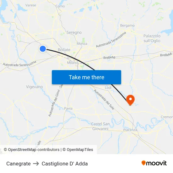 Canegrate to Castiglione D' Adda map