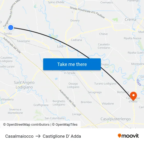 Casalmaiocco to Castiglione D' Adda map
