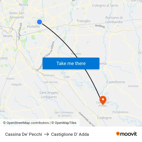 Cassina De' Pecchi to Castiglione D' Adda map