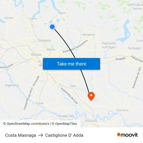 Costa Masnaga to Castiglione D' Adda map