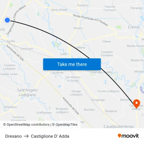 Dresano to Castiglione D' Adda map