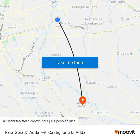 Fara Gera D' Adda to Castiglione D' Adda map