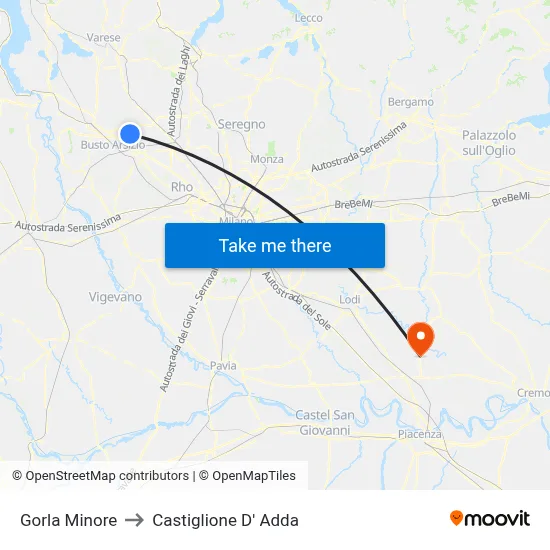 Gorla Minore to Castiglione D' Adda map