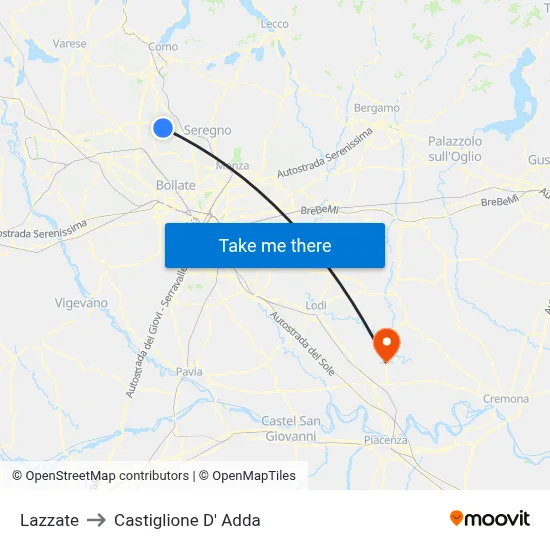 Lazzate to Castiglione D' Adda map