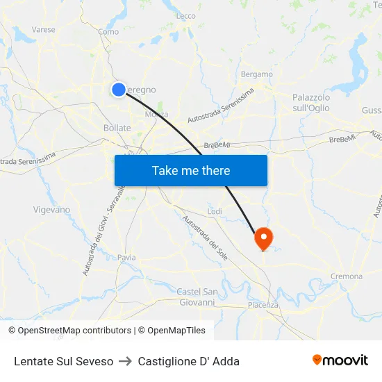 Lentate Sul Seveso to Castiglione D' Adda map