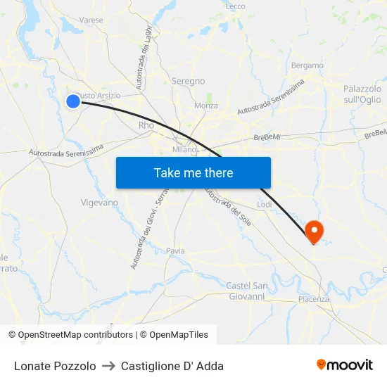 Lonate Pozzolo to Castiglione D' Adda map