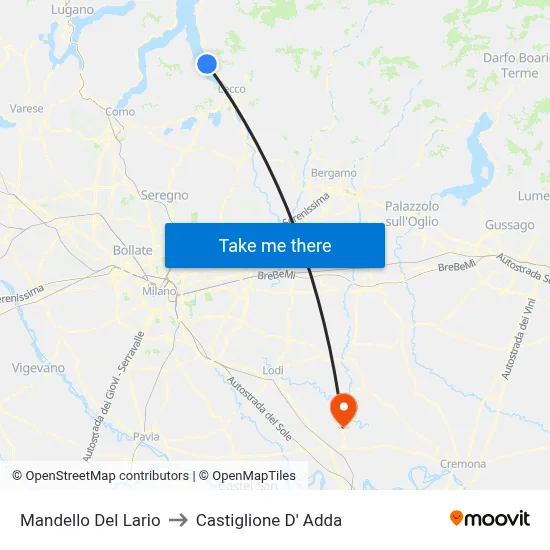 Mandello Del Lario to Castiglione D' Adda map