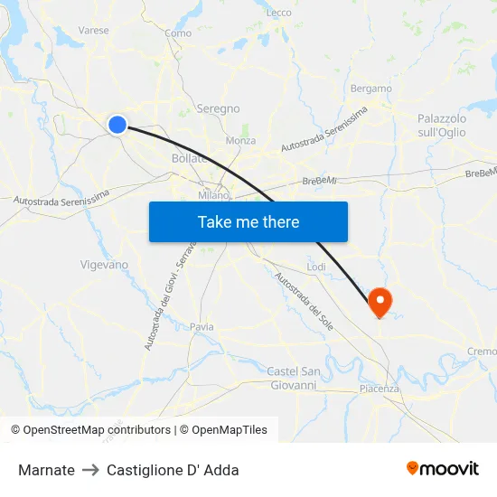Marnate to Castiglione D' Adda map