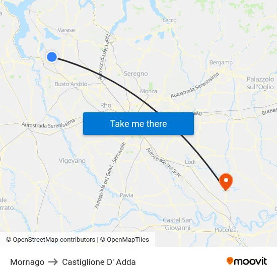 Mornago to Castiglione D' Adda map