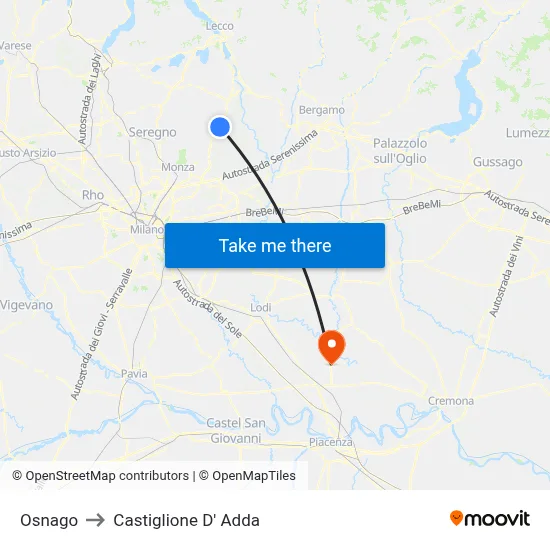 Osnago to Castiglione D' Adda map