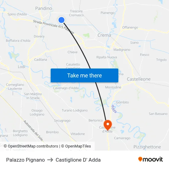 Palazzo Pignano to Castiglione D' Adda map