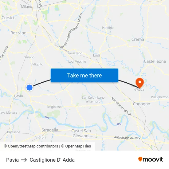 Pavia to Castiglione D' Adda map