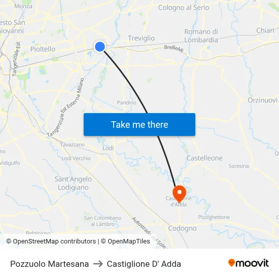 Pozzuolo Martesana to Castiglione D' Adda map