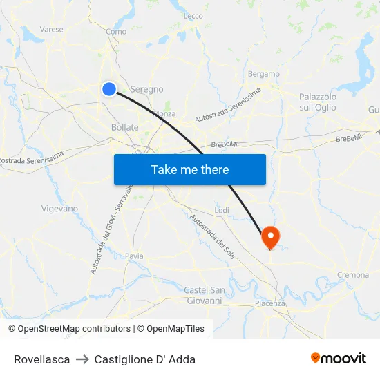 Rovellasca to Castiglione D' Adda map