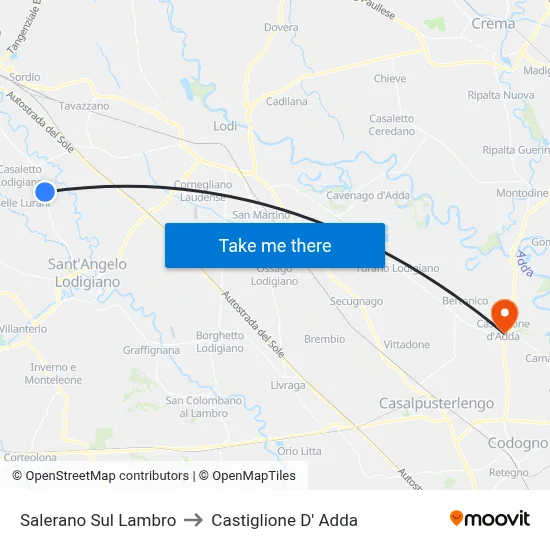 Salerano Sul Lambro to Castiglione D' Adda map
