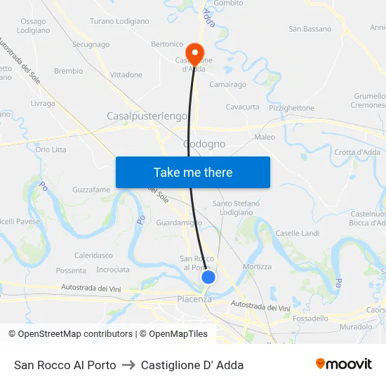San Rocco Al Porto to Castiglione D' Adda map