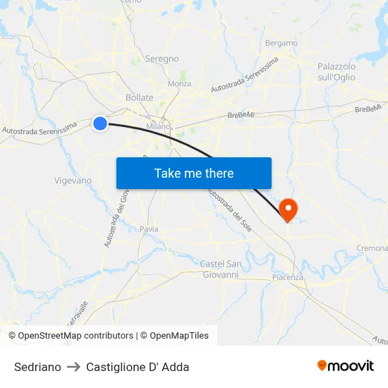 Sedriano to Castiglione D' Adda map