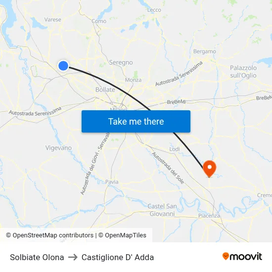 Solbiate Olona to Castiglione D' Adda map