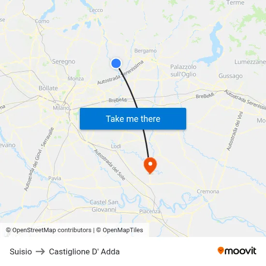 Suisio to Castiglione D' Adda map