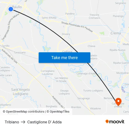 Tribiano to Castiglione D' Adda map