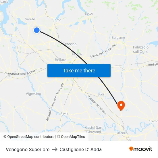 Venegono Superiore to Castiglione D' Adda map