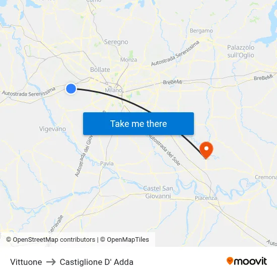 Vittuone to Castiglione D' Adda map