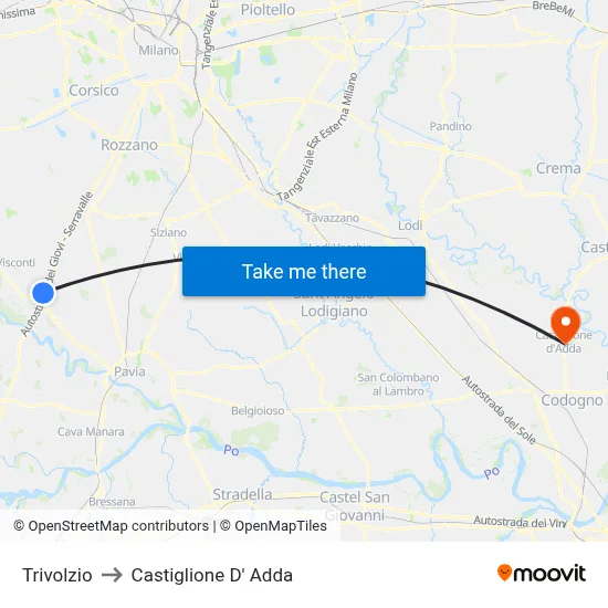 Trivolzio to Castiglione D' Adda map