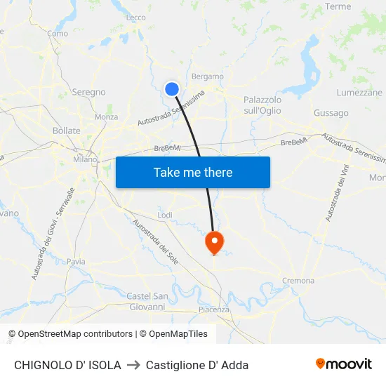 Chignolo D' Isola to Castiglione D' Adda map