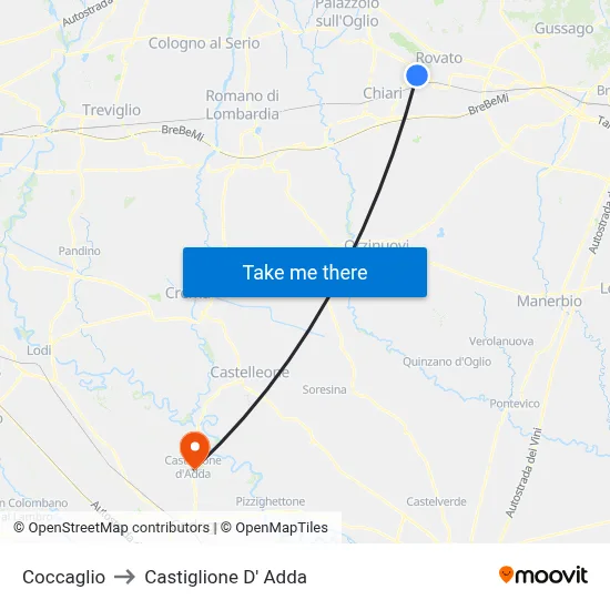 Coccaglio to Castiglione D' Adda map