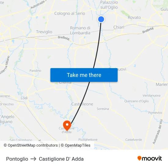 Pontoglio to Castiglione D' Adda map
