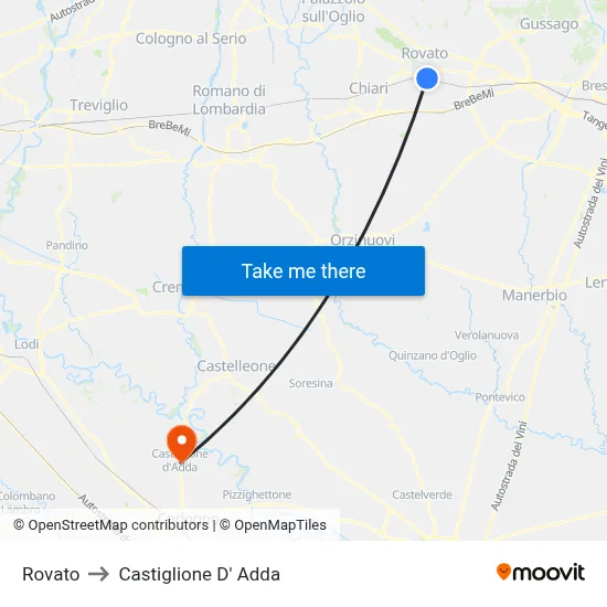 Rovato to Castiglione D' Adda map