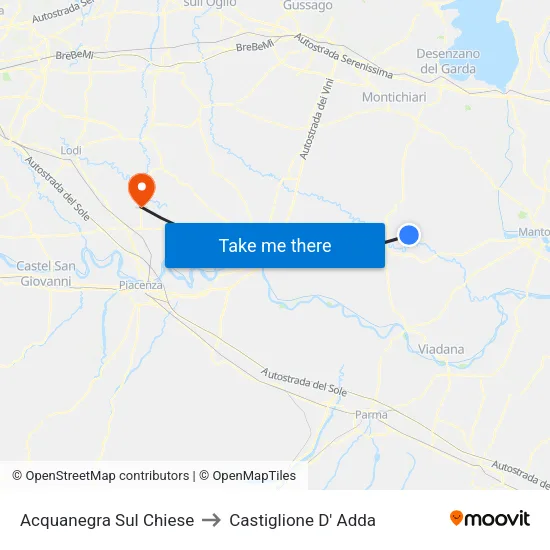 Acquanegra Sul Chiese to Castiglione D' Adda map