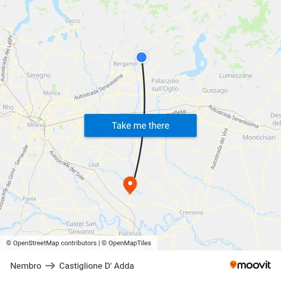 Nembro to Castiglione D' Adda map