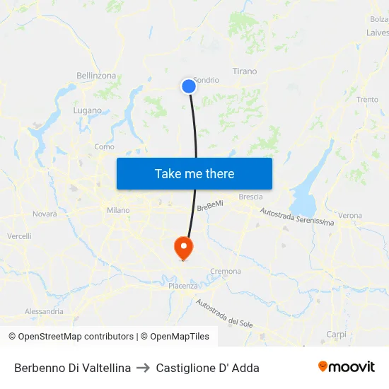 Berbenno Di Valtellina to Castiglione D' Adda map