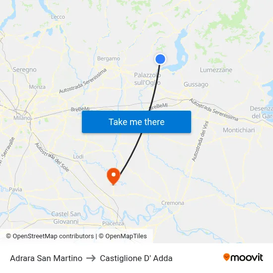 Adrara San Martino to Castiglione D' Adda map