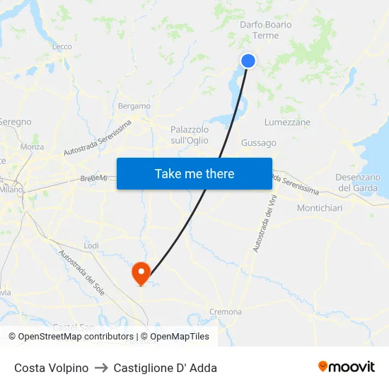 Costa Volpino to Castiglione D' Adda map