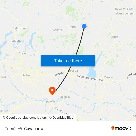 Temù to Cavacurta map