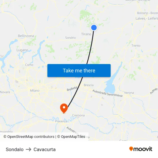 Sondalo to Cavacurta map