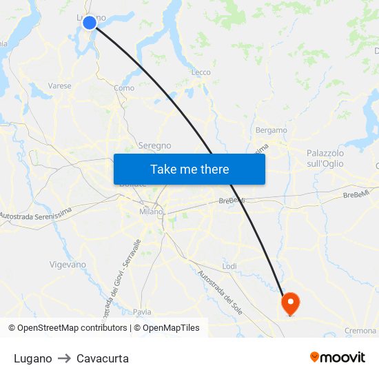 Lugano to Cavacurta map